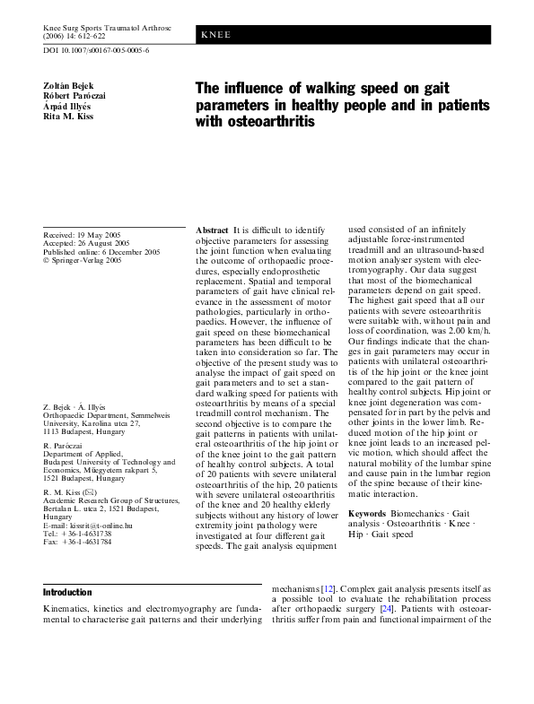 (PDF) The influence of walking speed on gait parameters in healthy ...