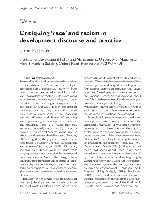 (PDF) Critiquing 'race' and racism in development discourse and practice