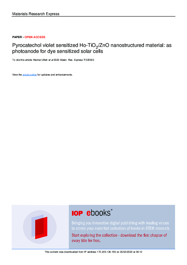 (PDF) Pyrocatechol violet sensitized Ho-TiO2/ZnO nanostructured ...