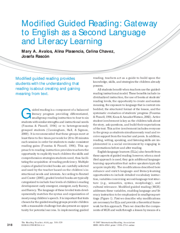 Pdf Modified Guided Reading Gateway To English As A Second Language And Literacy Learning Josefa Rascon Academia Edu