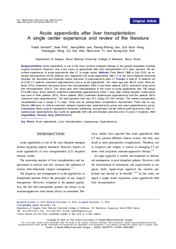 (PDF) Acute appendicitis after liver transplantation: A single center ...