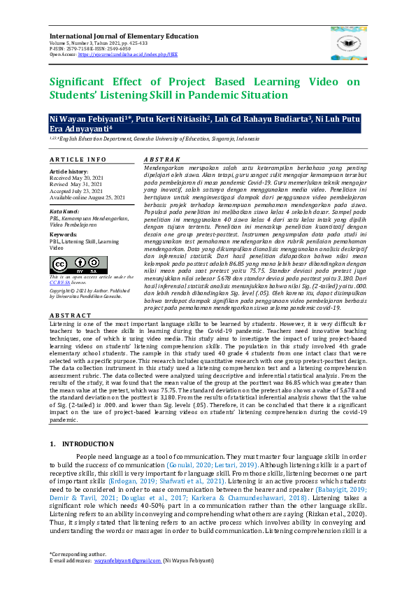 (PDF) Significant Effect of Project Based Learning Video on Students ...