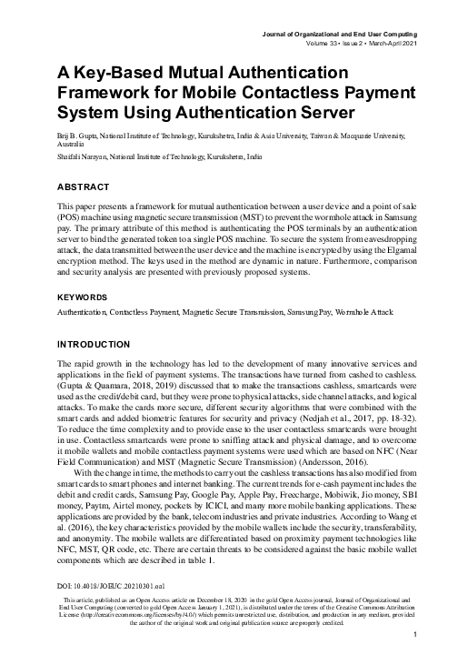 (PDF) A Key-Based Mutual Authentication Framework for Mobile ...