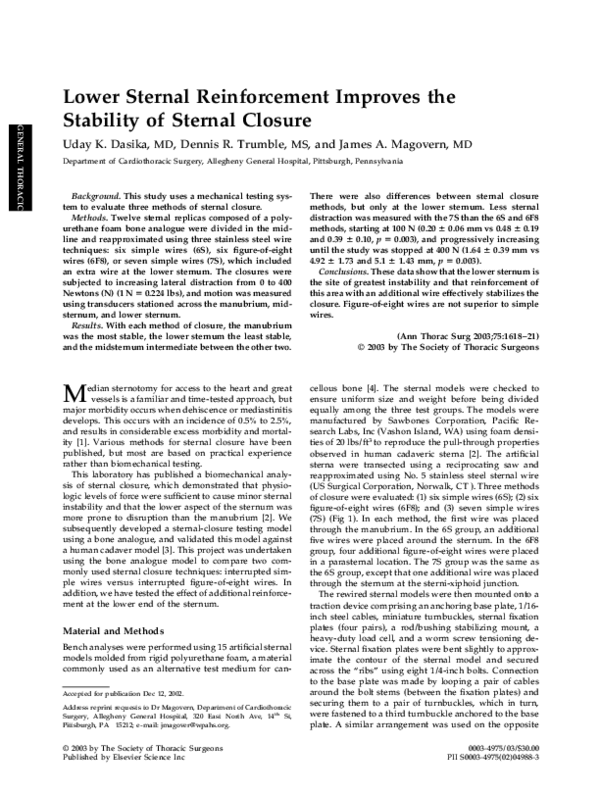 (PDF) Lower sternal reinforcement improves the stability of sternal closure