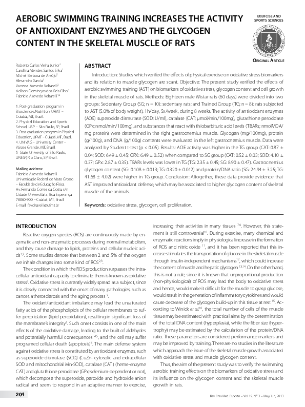 (PDF) AEROBIC SWIMMING TRAINING INCREASES THE ACTIVITY OF ANTIOXIDANT ...