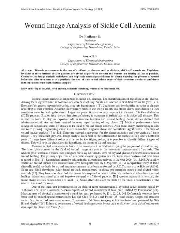 (PDF) Wound Image Analysis of Sickle Cell Anemia