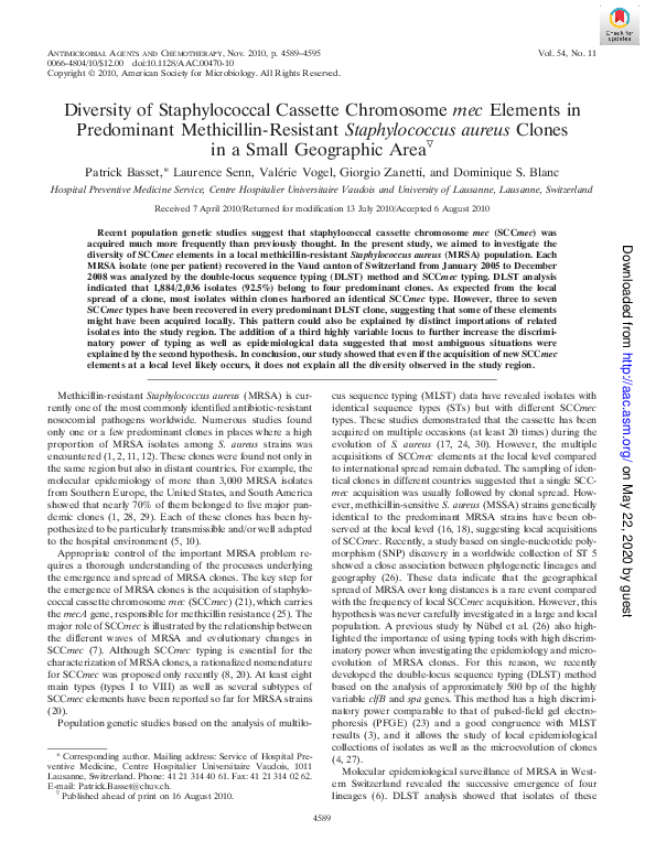 (PDF) Diversity of staphylococcal cassette chromosome mec structures in ...
