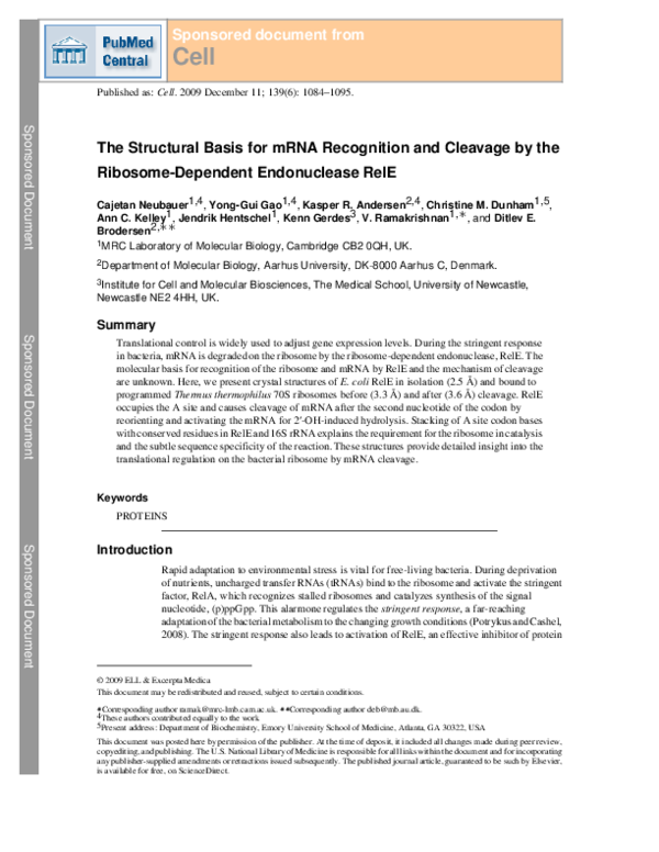 (PDF) The Structural Basis for mRNA Recognition and Cleavage by the ...