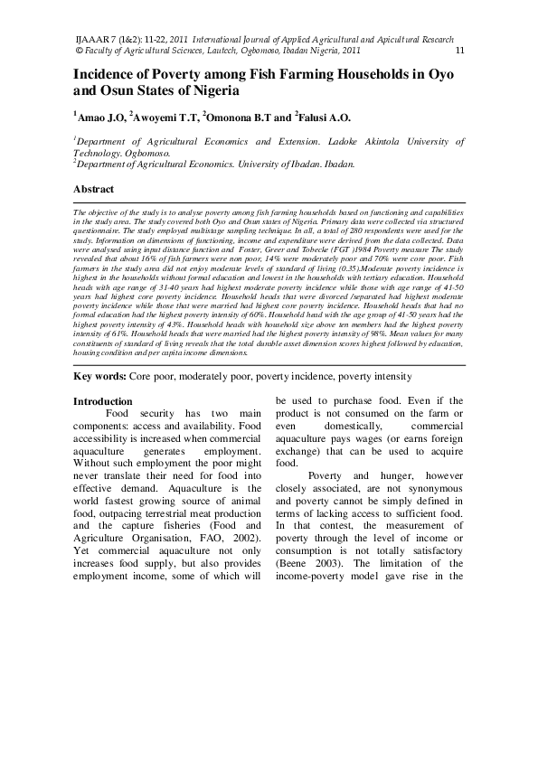 (PDF) Incidence of Poverty among Fish Farming Households in Oyo and ...