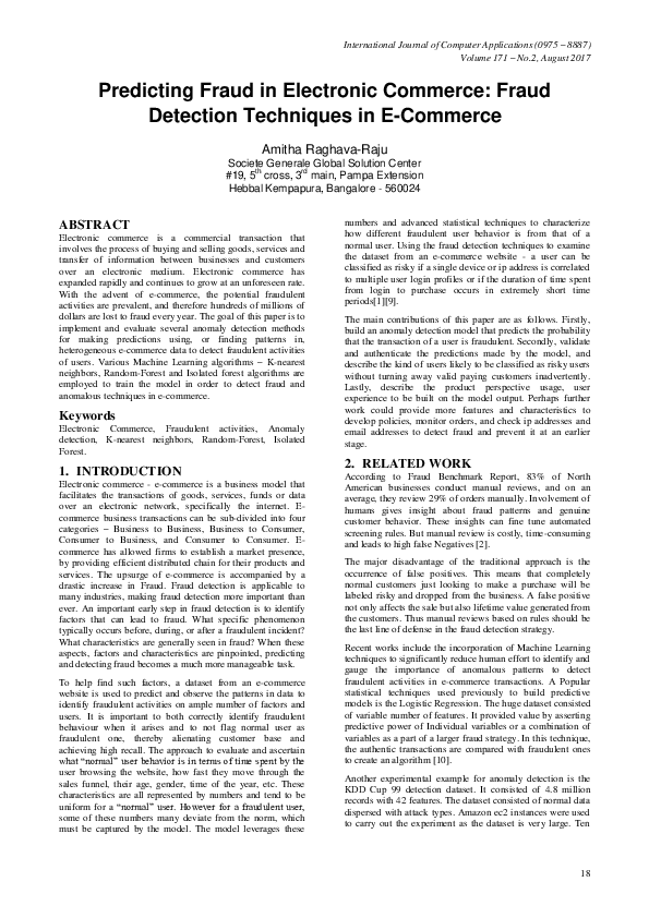 Pdf Predicting Fraud In Electronic Commerce Fraud Detection