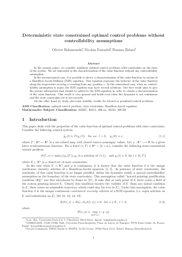 (PDF) Deterministic state-constrained optimal control problems without ...