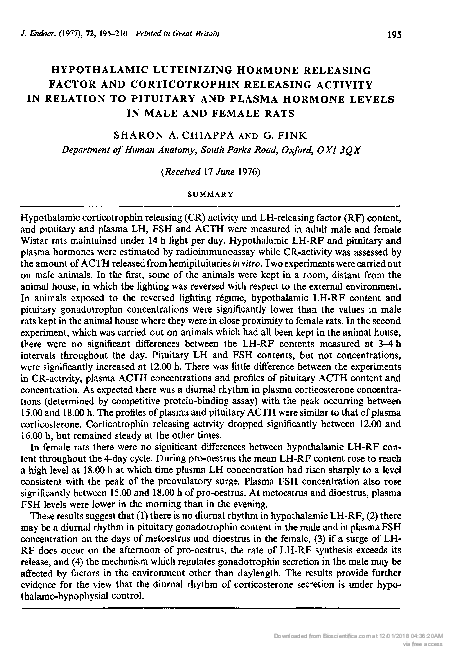 (PDF) Hypothalamic Luteinizing Hormone Releasing Factor and ...