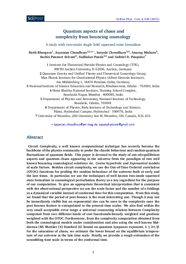 (PDF) Quantum aspects of chaos and complexity from bouncing cosmology ...