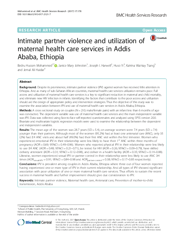(PDF) Intimate partner violence and utilization of maternal health care ...