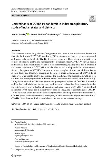 (PDF) Determinants of COVID-19 pandemic in India: an exploratory study ...