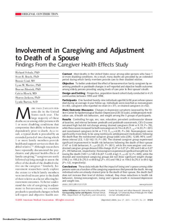 (PDF) Involvement in Caregiving and Adjustment to Death of a Spouse