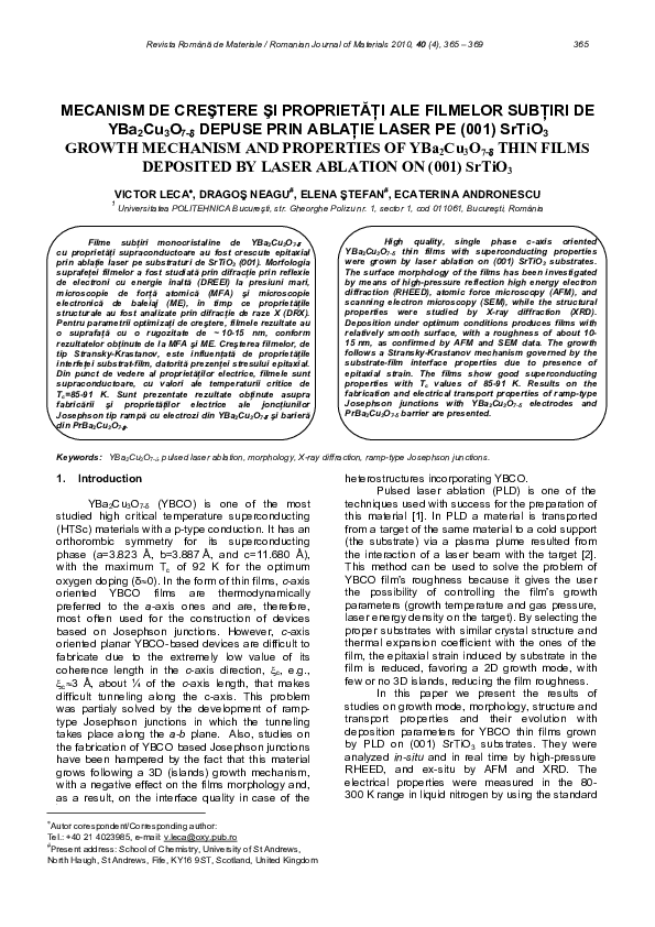 (PDF) Growth mechanism and properties of YBa2Cu3O7 thin films deposited ...