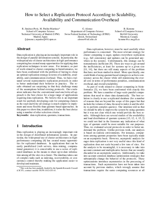 (PDF) How to select a replication protocol according to scalability ...