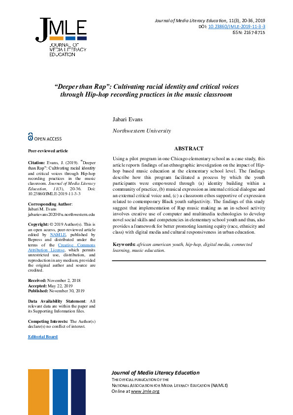 (PDF) “Deeper than Rap”: Cultivating racial identity and critical ...