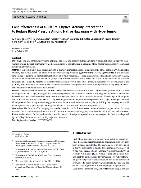 (PDF) Cost Effectiveness of a Cultural Physical Activity Intervention ...