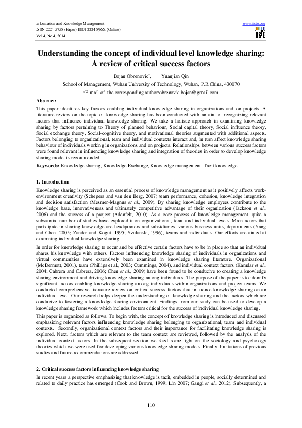 (PDF) Understanding the concept of individual level knowledge sharing ...
