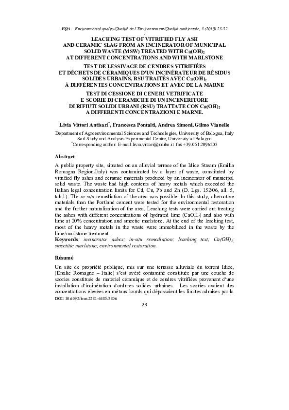(PDF) Leaching test of vitrified fly ash and ceramic slag from an ...