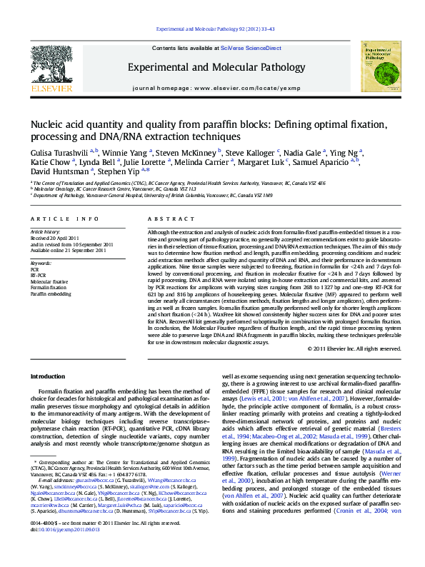 (PDF) Nucleic acid quantity and quality from paraffin blocks: Defining ...