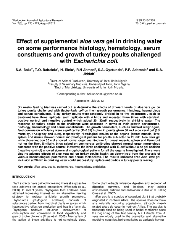 (PDF) Effect of supplemental aloe vera gel in drinking water on some ...