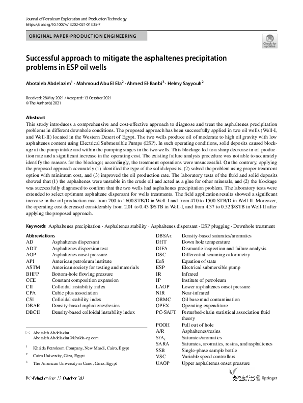 (PDF) Successful approach to mitigate the asphaltenes precipitation ...