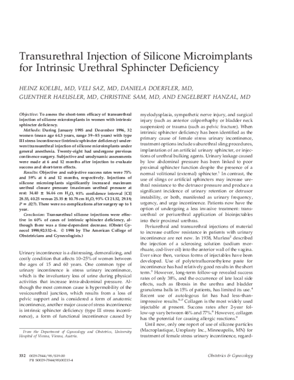 (PDF) Transurethral Injection of Silicone Microimplants for Intrinsic ...