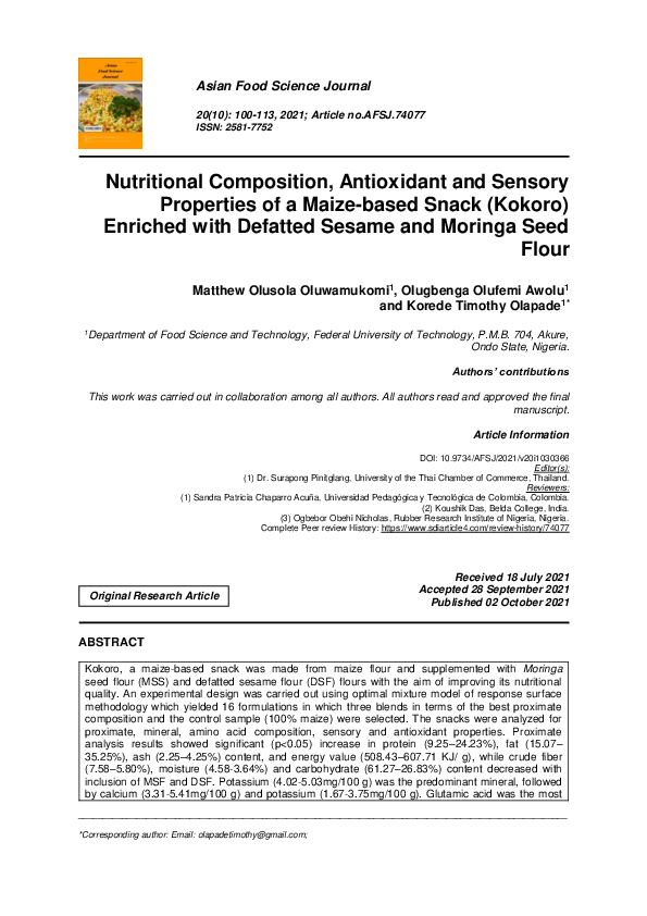(PDF) Nutritional Composition, Antioxidant and Sensory Properties of a ...