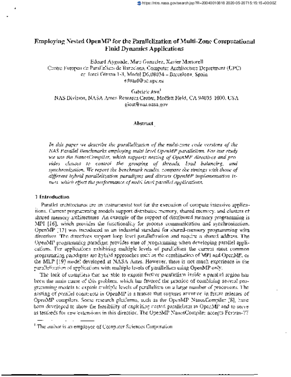 (PDF) Employing nested OpenMP for the parallelization of multi-zone ...