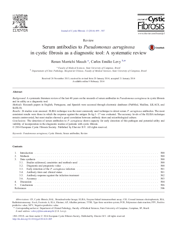(PDF) Serum antibodies to Pseudomonas aeruginosa in cystic fibrosis as ...