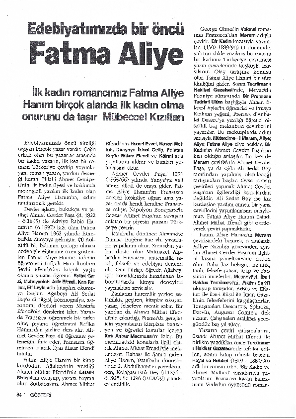 (PDF) Edebiyatımızda Bir Öncü, Fatma Aliye