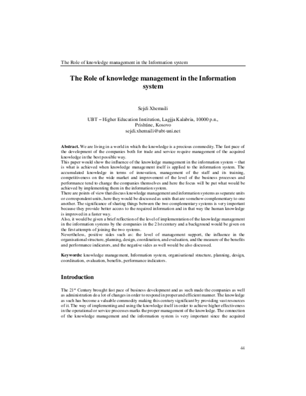 (PDF) The Role of knowledge management in the Information system