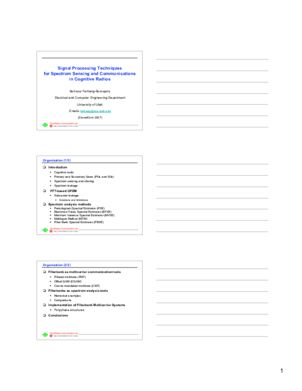 (PDF) Signal processing techniques for spectrum sensing in cognitive ...