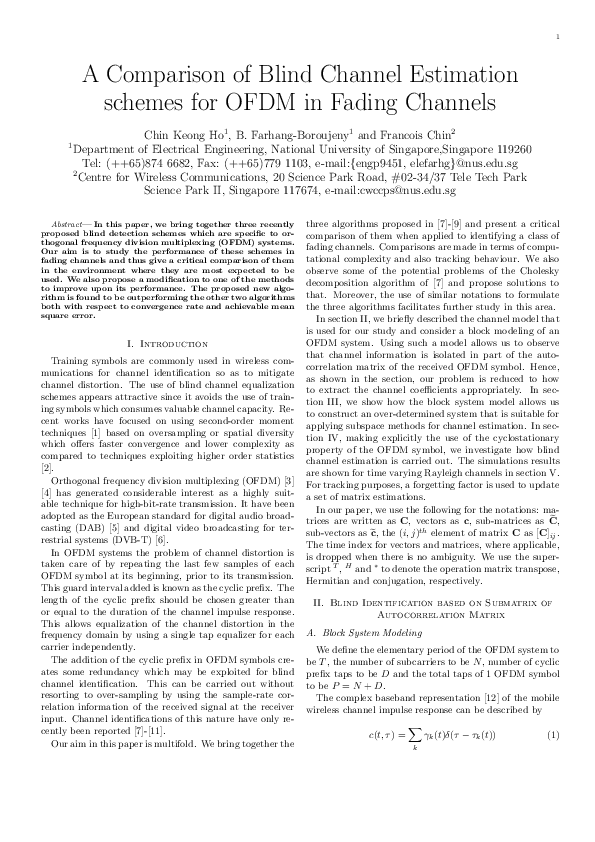 (PDF) A comparison of blind channel estimation schemes for OFDM in ...