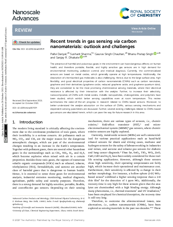 (PDF) Recent trends in gas sensing via carbon nanomaterials: outlook ...