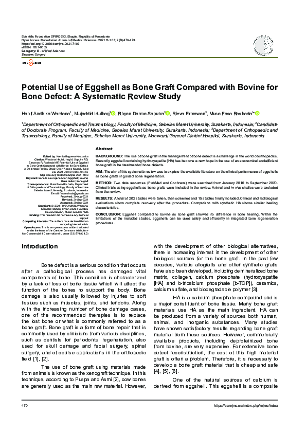 (PDF) Potential Use of Eggshell as Bone Graft Compared with Bovine for ...