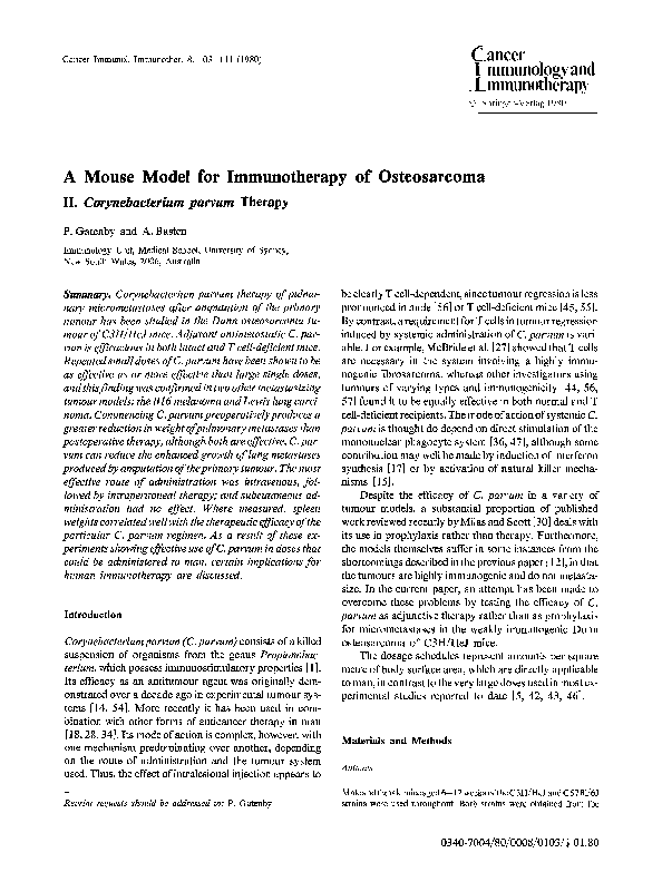 (PDF) A mouse model for immunotherapy of osteosarcoma - II ...
