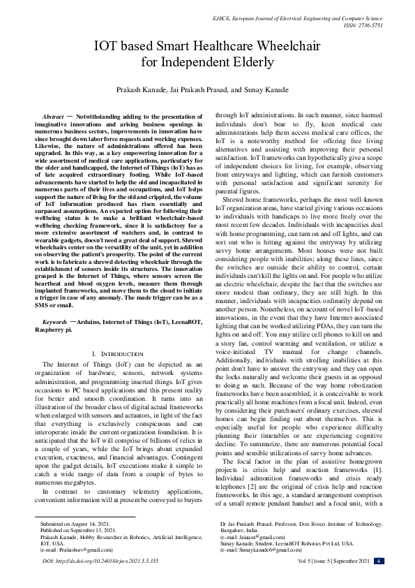 (PDF) IOT based Smart Healthcare Wheelchair for Independent Elderly