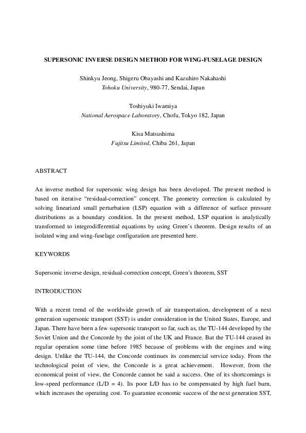 (PDF) Supersonic inverse design method for wing-fuselage design