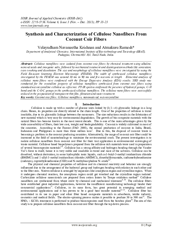 (PDF) Synthesis and Characterization of Cellulose Nanofibers From ...