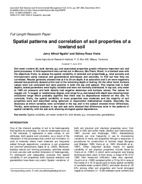 (PDF) Spatial patterns and correlation of soil properties of a lowland soil