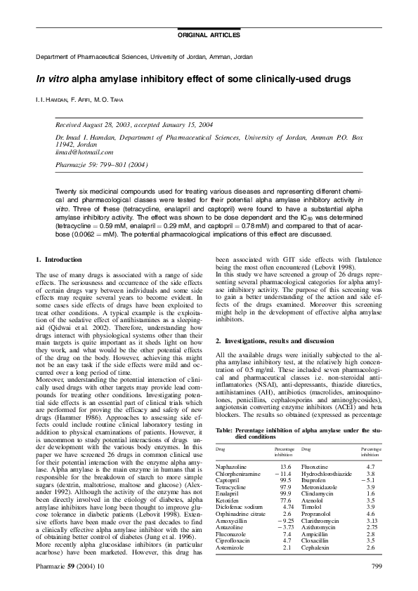 (PDF) In vitro alpha amylase inhibitory effect of some clinically-used ...