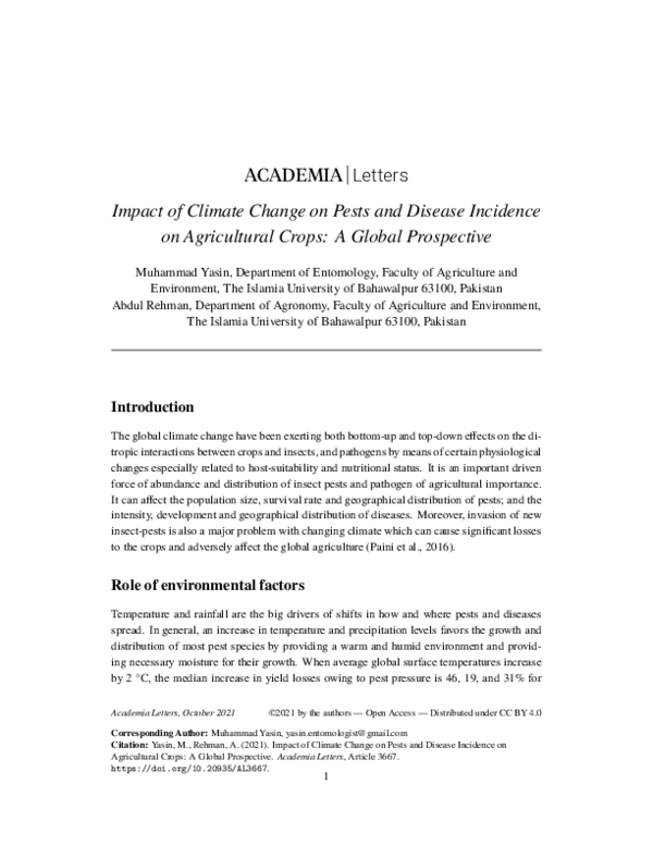 (PDF) Impact of Climate Change on Pests and Disease Incidence on ...