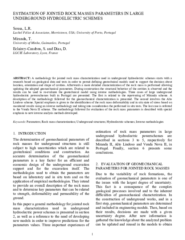 (PDF) Estimation of Jointed Rock Masses Parameters in Large Underground ...