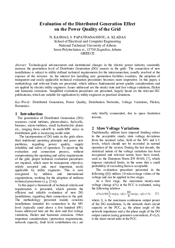 (PDF) Evaluation of the Distributed Generation Effect on the Power ...