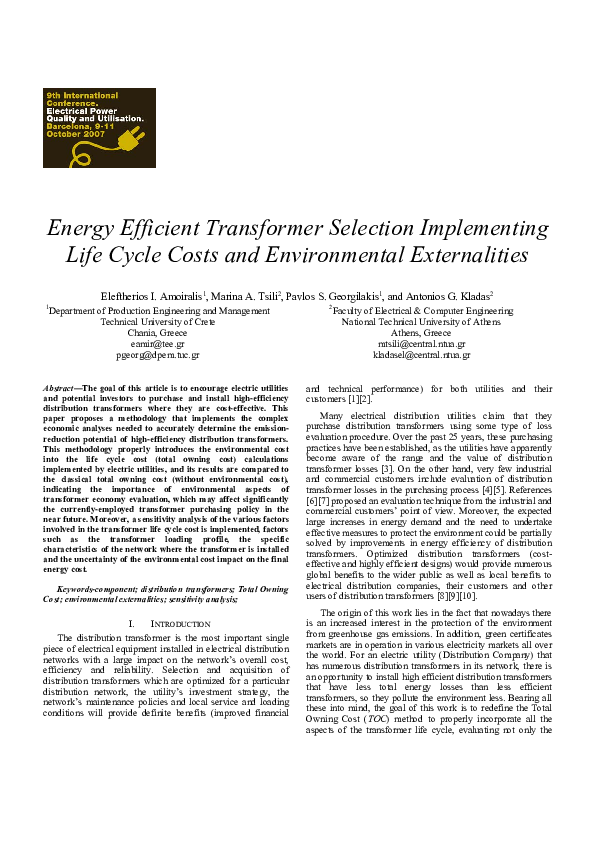 (PDF) Energy efficient transformer selection Implementing life cycle ...