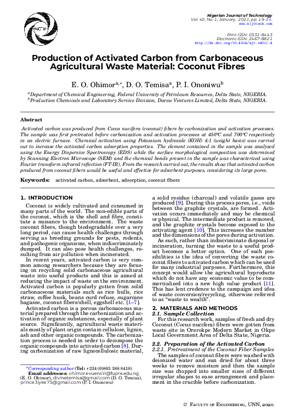 (PDF) Production of Activated Carbon from Carbonaceous Agricultural ...
